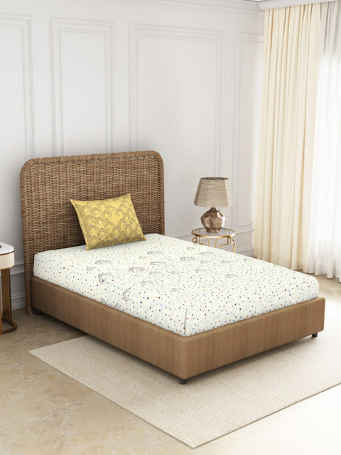 

SPACES White & Yellow Geometric 144 TC 2 Pure Cotton Single Bedsheet with 1 Pillow Covers