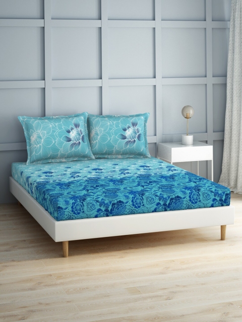 

SPACES Blue Floral 210 TC Pure Cotton King Bedsheet with 2 Pillow Covers