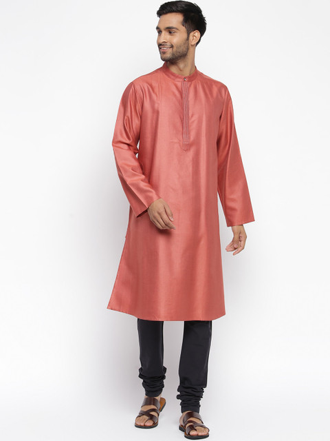 

Fabindia Men Rose Pink Thread Work Kurta