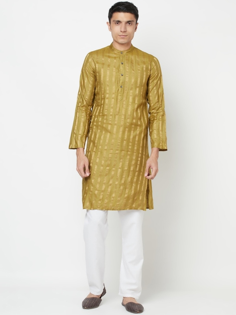

Fabindia Men Green Striped Dobby Kurta