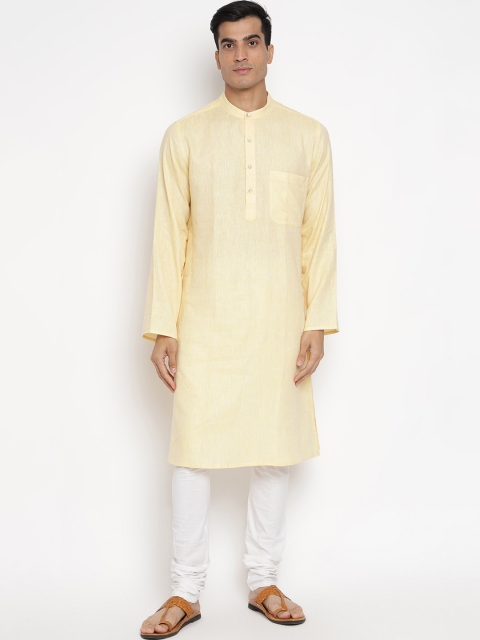 

Fabindia Men Yellow Solid Dobby Kurta