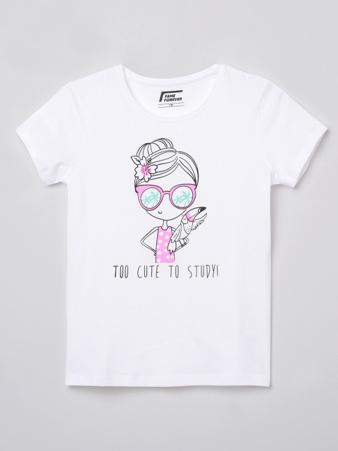 

Fame Forever by Lifestyle Girls Women White Printed Pure Cotton Top