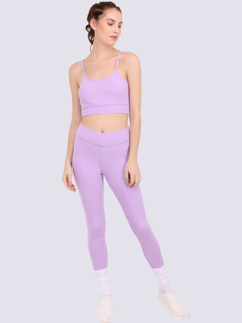 

EVERDION Women Lavender Pure Cotton Bralette Crop Top & Leggings