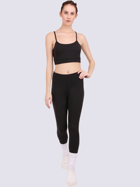 

EVERDION Women Black Pure Cotton Slim Fit Bralette Top With Leggings Co-Ords
