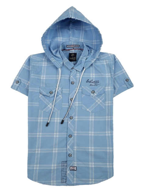 

V-Mart Boys Blue Standard Windowpane Checked Hooded Casual Shirt
