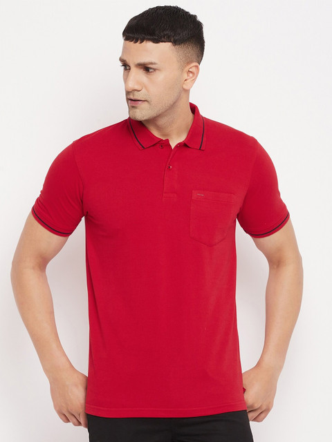

Okane Men Red Polo Collar Cotton T-shirt