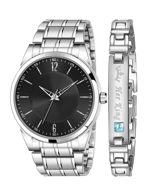 

ZANQUES Men Black Brass Dial & Silver Toned Stainless Steel Bracelet Style Straps Analogue Watch