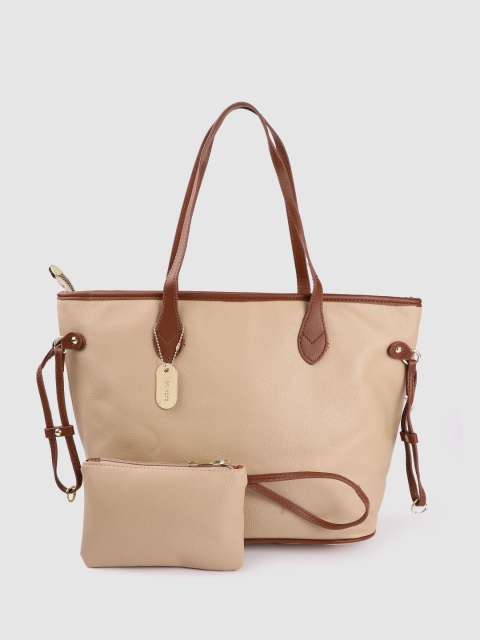 

Sugarush Women Beige Solid Structured Tote Bag Comes with a Pouch