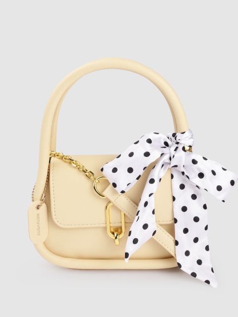 

Sugarush Cream-Coloured PU Structured Satchel with Scarf