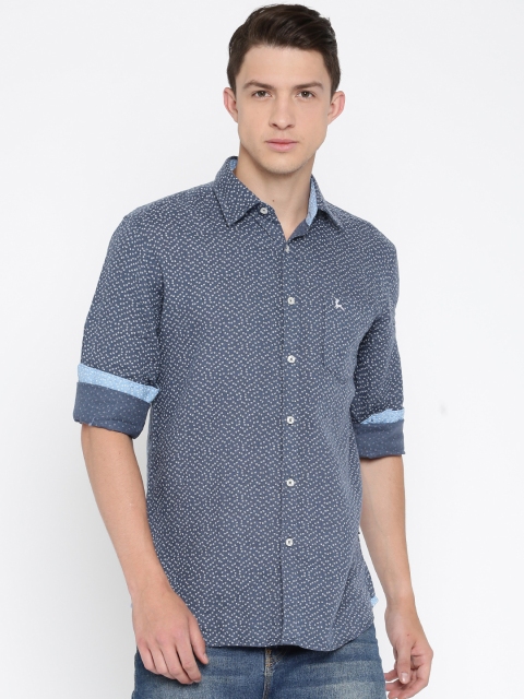 

Parx Men Blue Slim Fit Printed Linen Casual Shirt