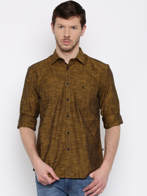 

Parx Men Mustard Yellow & Black Self-Design Slim Fit Casual Shirt