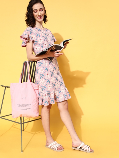 

beebelle Women Pretty Pink Floral Feminine Frills Dress