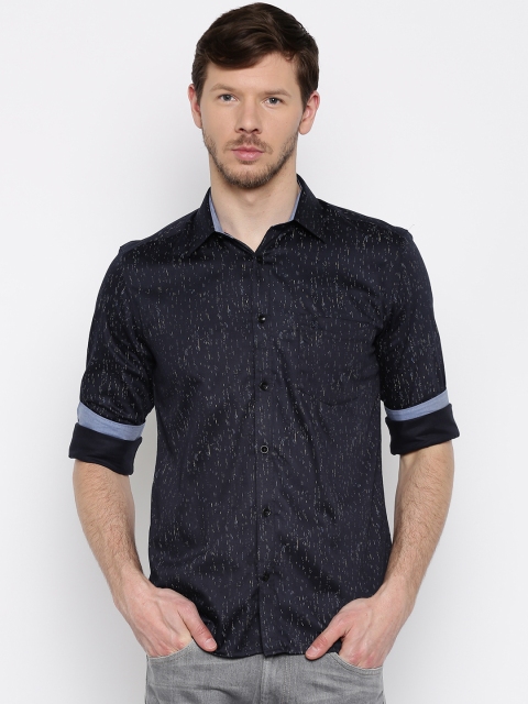 

Parx Men Navy Slim Fit Printed Casual Shirt, Navy blue