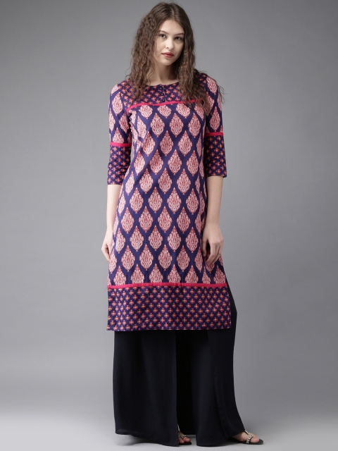 

Moda Rapido Women Navy & Red Printed A-Line Kurta, Navy blue