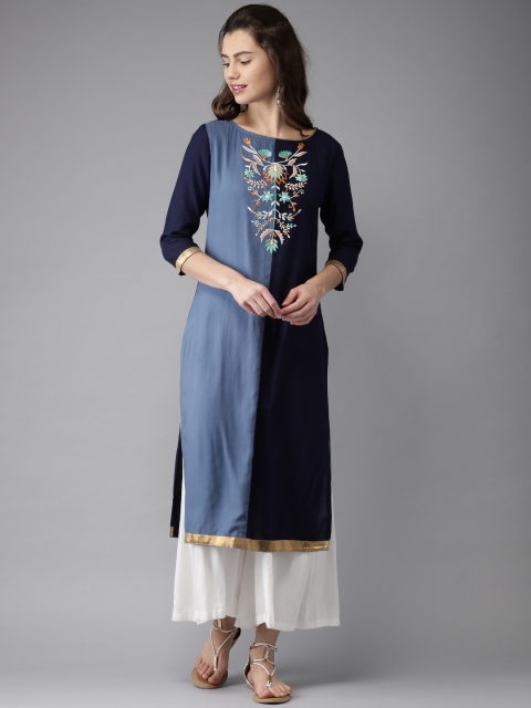 

Moda Rapido Women Blue Embroidered Straight Kurta
