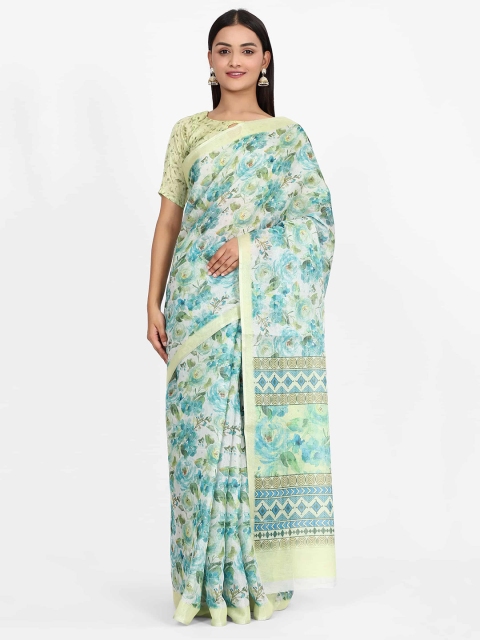 

Silk Land Blue Floral Pure Cotton Chanderi Saree