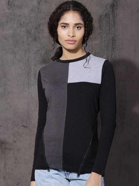 

Roadster Women Black Colourblocked Top