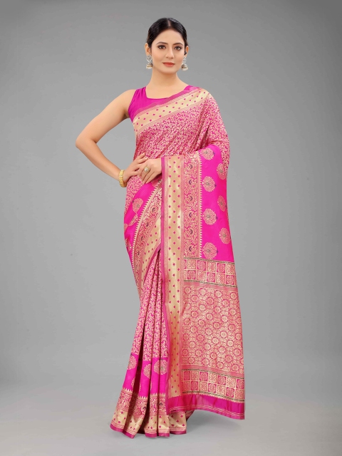 

Silk Land Pink & Gold-Toned Woven Design Pure Silk Banarasi Saree