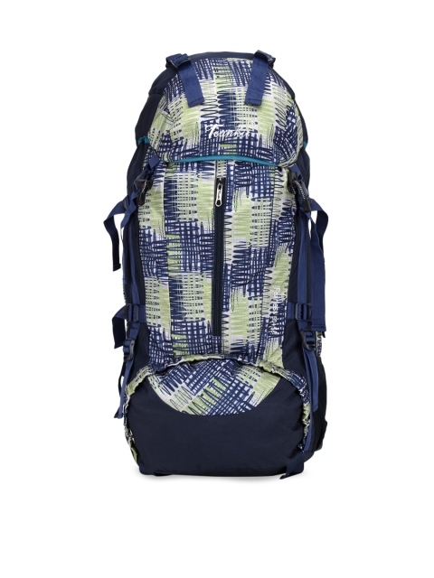 

TRUNKIT Blue & Black Printed Travel Rucksack With Shoes Compartment & Rain Cover