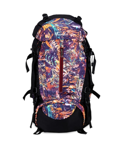 

TRUNKIT Purple & Black Printed Rucksack With Shoes Compartment & Rain Cover