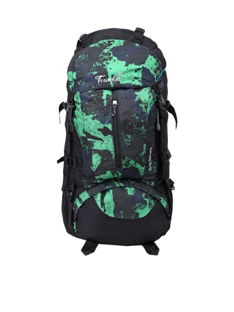 

TRUNKIT Green & Black Print Rucksack With Shoes Compartment & Rain Cover