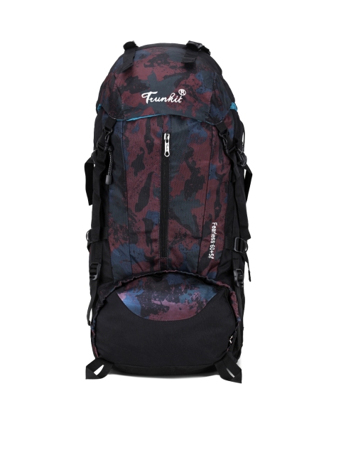 

TRUNKIT Maroon & Blue Printed Travel Backpacks With Shoe Compartment & Rain Cover