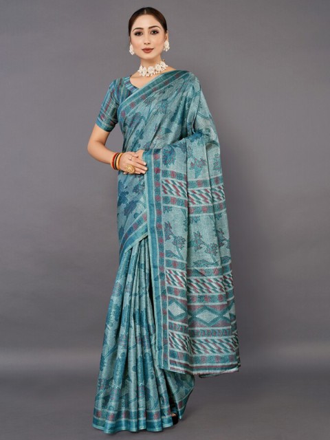 

KALINI Blue & Red Batik Silk Blend Khadi Saree