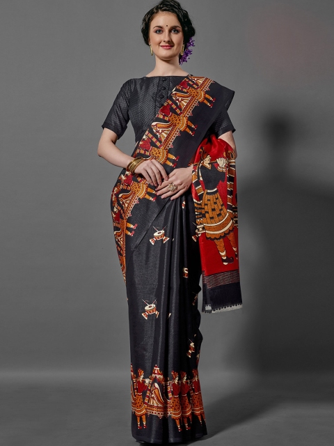 

KALINI Black & Mustard Kalamkari Khadi Saree