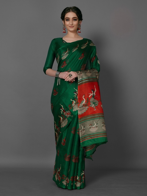 

KALINI Green & Red Kalamkari Printed Saree