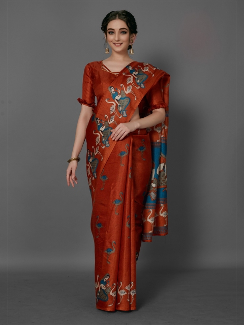 

KALINI Maroon & Blue Kalamkari Khadi Saree