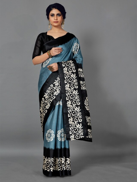 

KALINI Black & Blue Kalamkari Printed Saree