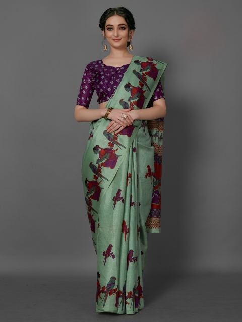 

KALINI Sea Green & Violet Kalamkari Silk Blend Saree