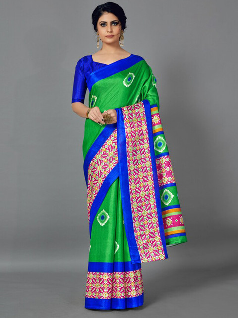 

KALINI Green & Blue Geometric Printed Saree