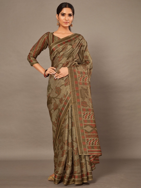 

KALINI Brown & Red Batik Silk Blend Khadi Saree
