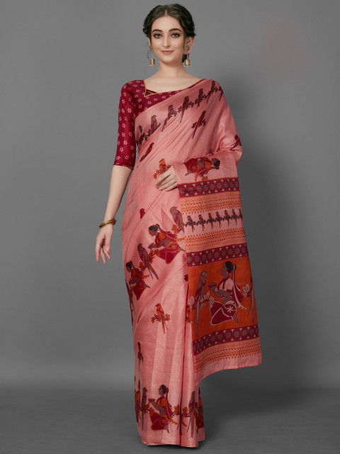 

KALINI Pink & Red Ethnic Motifs Silk Blend Saree