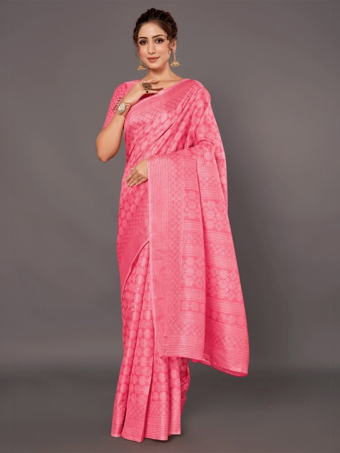 

KALINI Pink Ethnic Motifs Silk Blend Khadi Saree