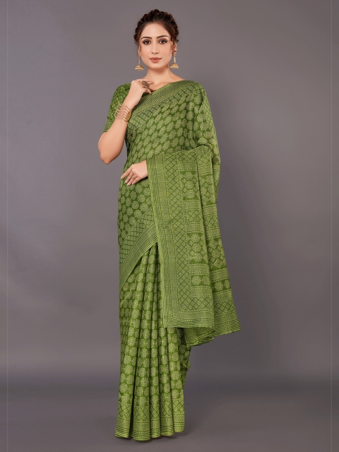 

KALINI Green & Cream-Coloured Ethnic Motifs Khadi Saree