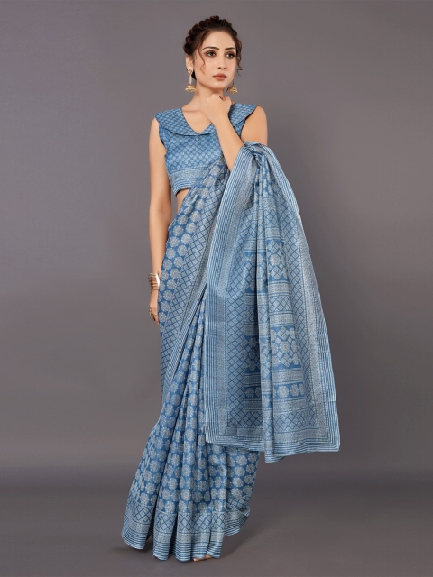 

KALINI White & Blue Ethnic Motifs Printed Saree