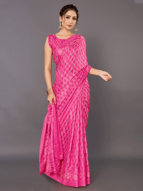 

KALINI Pink & White Ethnic Motifs Silk Blend Saree