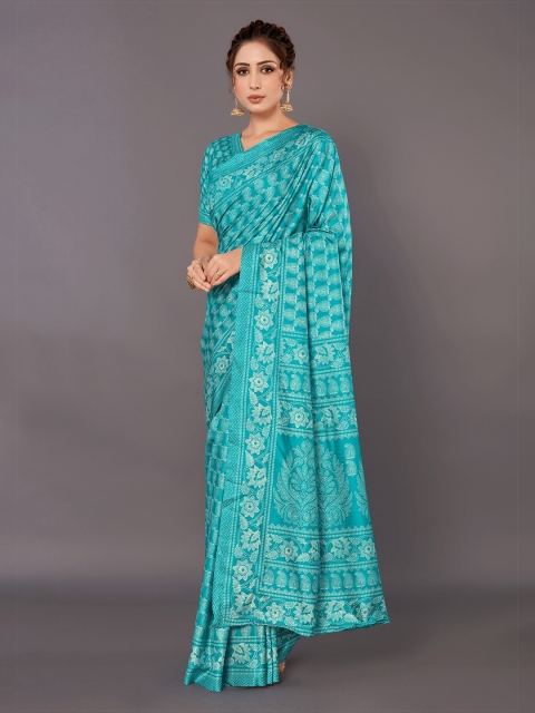 

KALINI Sea Green & White Paisley Printed Saree