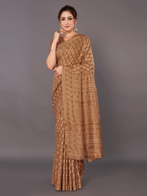 

KALINI Brown & Off White Ethnic Motifs Silk Blend Saree