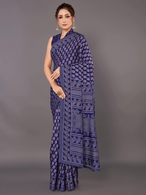 

KALINI White & Blue Ajrak Printed Saree