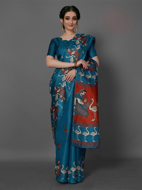 

KALINI Blue & Red Ethnic Motifs Silk Blend Saree