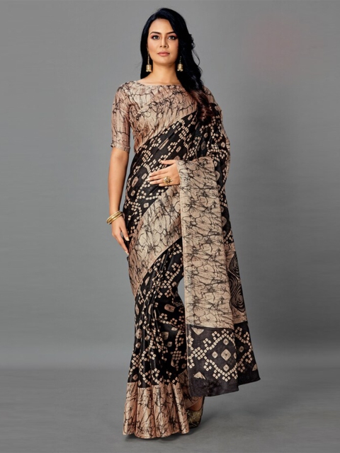 

KALINI Black & Beige Bandhani Khadi Saree