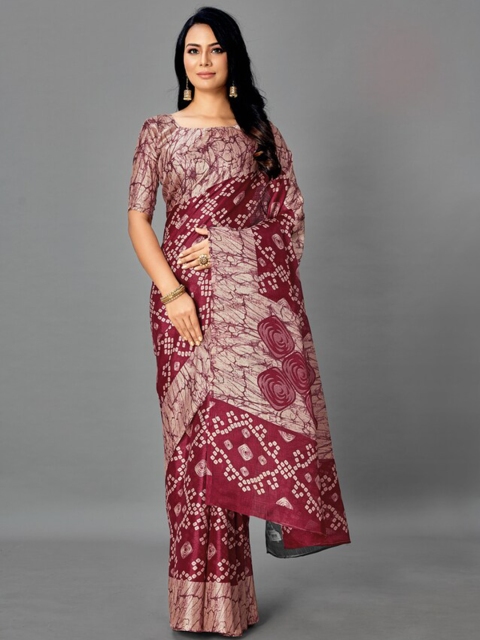 

KALINI Maroon & Beige Bandhani Printed Saree