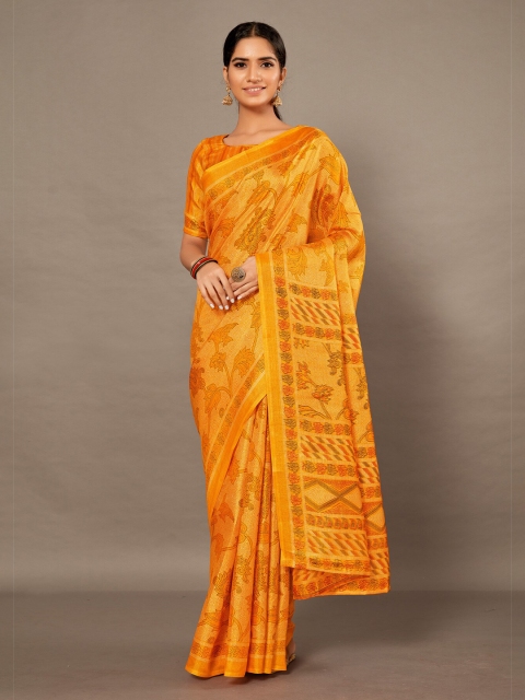 

KALINI Yellow & Red Floral Khadi Saree