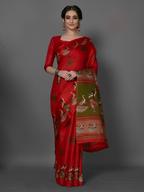 

KALINI Red & Green Kalamkari Silk Blend Saree