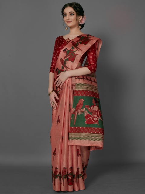 

KALINI Pink & Maroon Kalamkari Silk Blend Saree