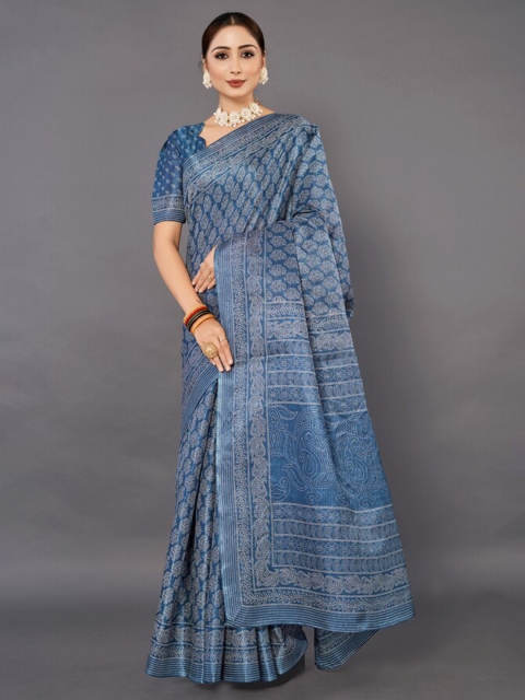 

KALINI Blue & White Silk Blend Saree
