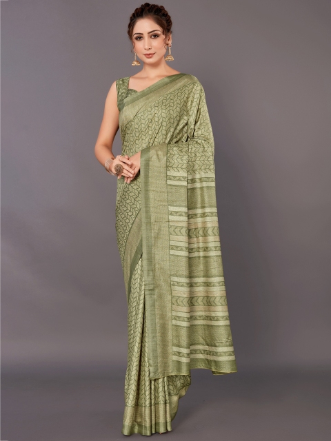 

KALINI Green & Off White Geometric Printed Saree